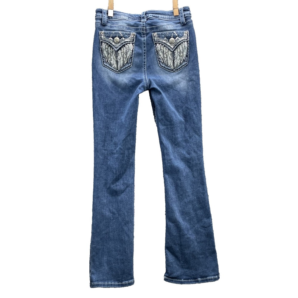 Fire & Rain Flare Jeans Women's 28x29* Angel Wings Sequin Rhinestone Y2K Western